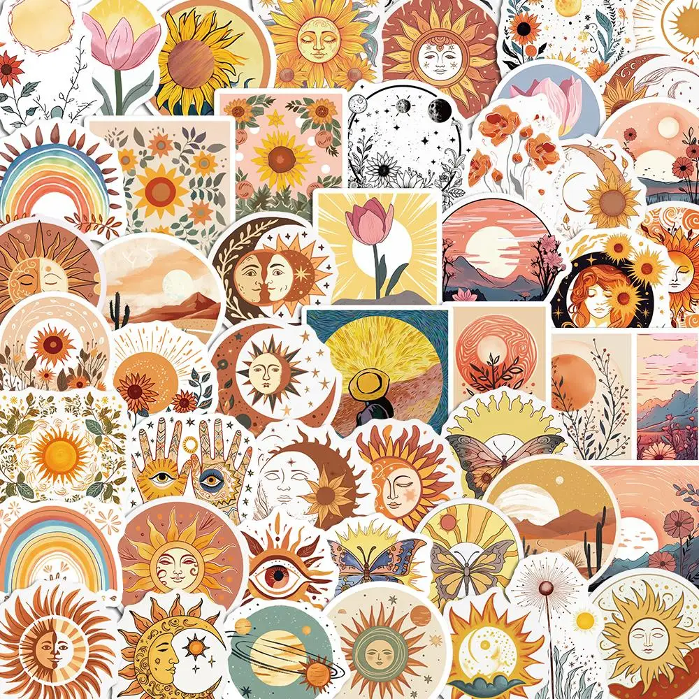 10/50PCS Aesthetics Sun Art Stickers Pack Kids DIY Skateboard Motorcycle Suitcase Stationery Decals Decor Phone Laptop Toys