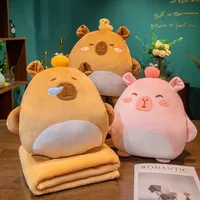 40x40cm Kawaii Capybara Plush Pillow with Holes with Blanket Warm Hands Brown Orange Duck Pink Apple Cushion Plushie Decor Gift 1