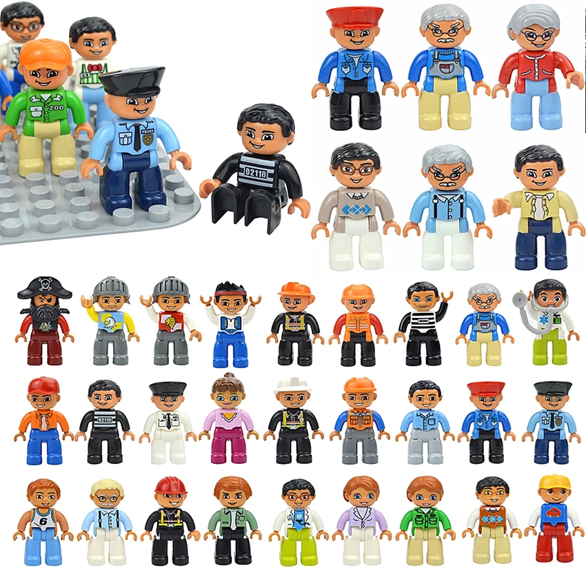 Big Size Figures Building Block Family Action Character Police Princess Dolls Worker People Compatible Large Brick Duploes Toys