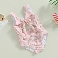 0-3Y Baby Girls Kids Swimwear Sleeveless Shell Print Cut Out Bikini Kids Beachwear Child Bathing Suits Swimsuits Clothes 6