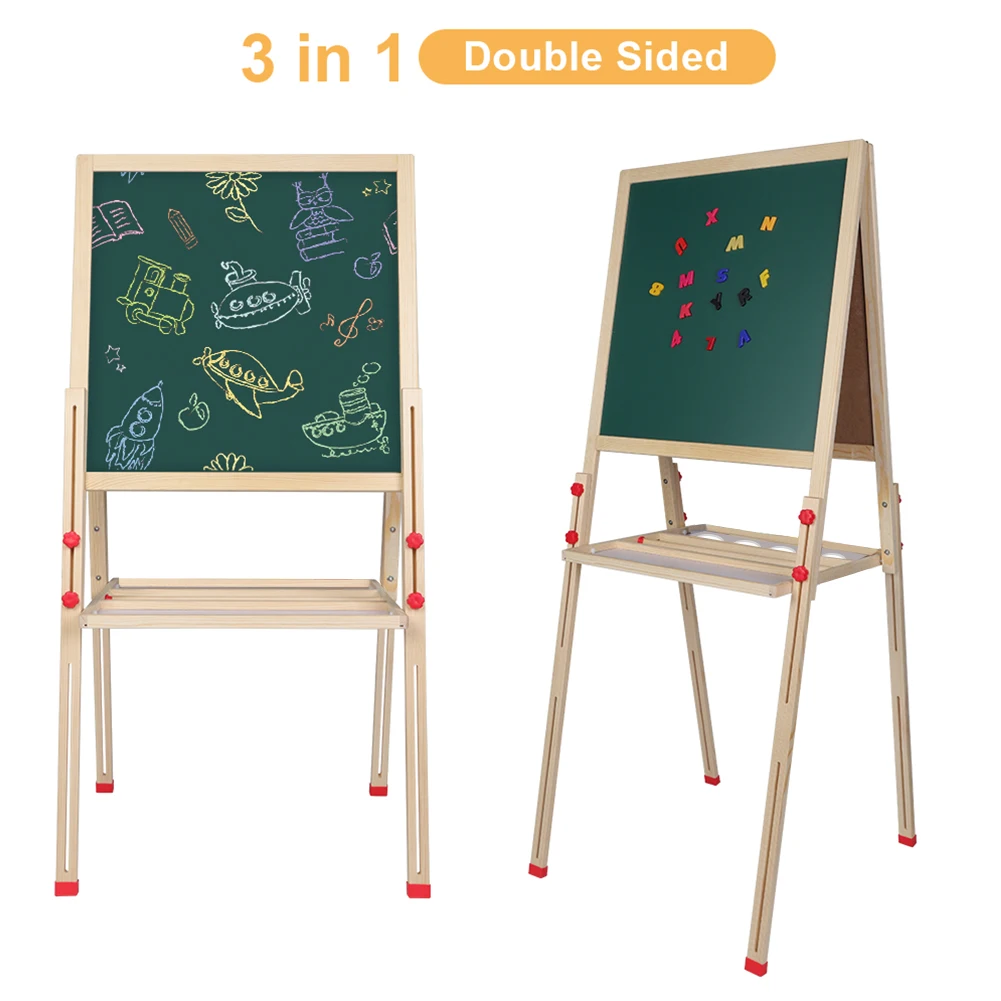 All in One Wooden Children Art Easel with Magnetic Snap Eraser Set Children's easel double-sided magnetic lifting 55*55*136CM.