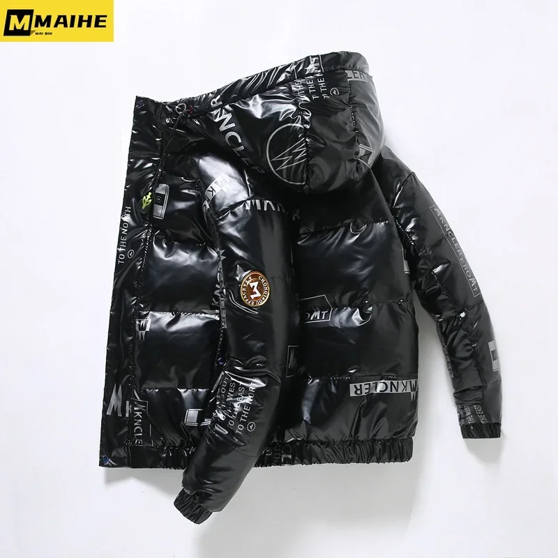 Men's Autumn And Winter Padded Jacket Thickened Warm Down Cotton Short Jackets 2023 New Bright Letter Hooded Fashion Brand Parka