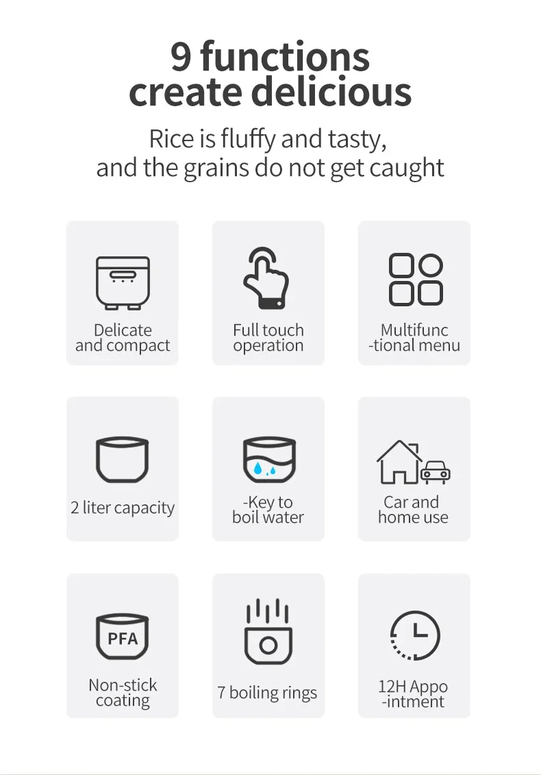 Description Picture 5 of item2L 12V 24V Mini Rice Cooker Electric Heating Lunch Box Portable Thermostat Food Steamer Multi Electric Cooker For Car Truck