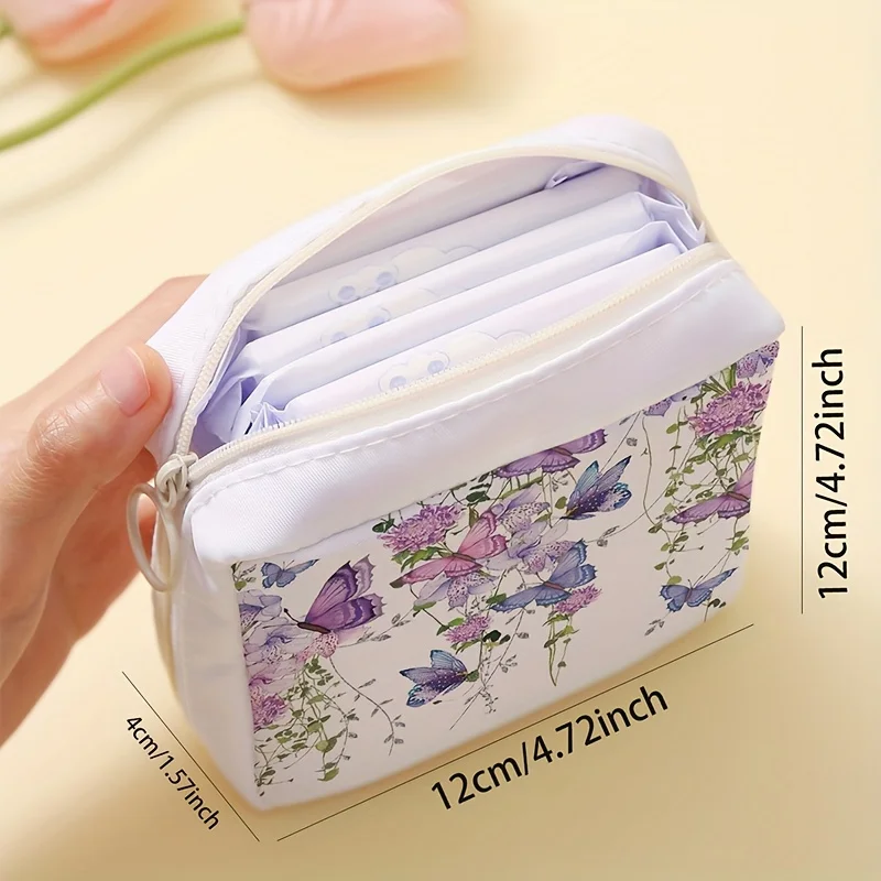 Purple butterfly printed sanitary napkin storage bag, women's lightweight tissue bag, sanitary tissue bag