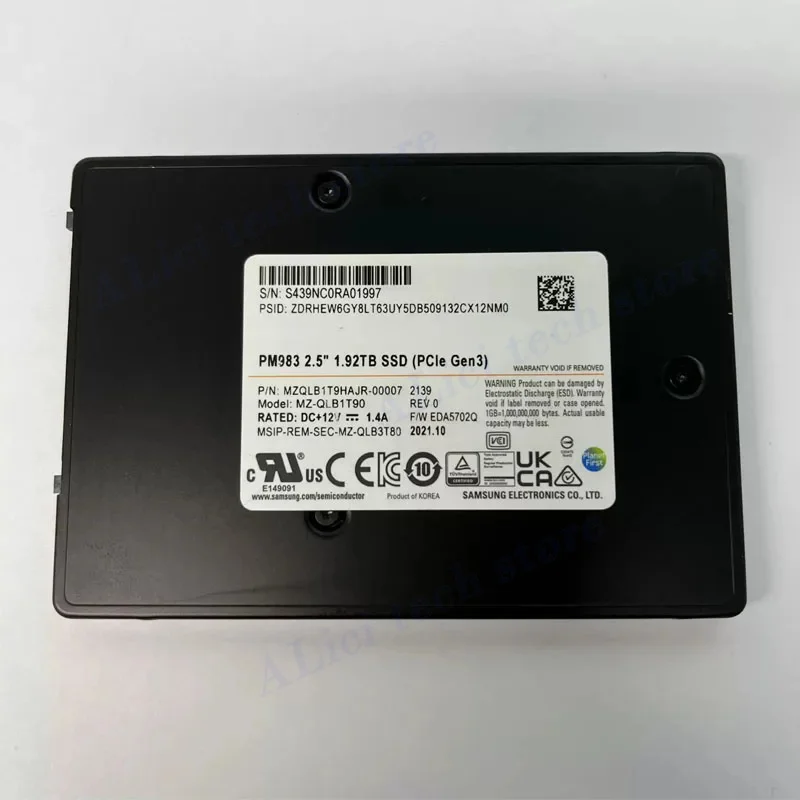 오리지널 PM983/PM983A 1.92T 960G U.2 NVMe 엔터프라이즈급 PCIE3.0 솔리드 스테이트 드라이브 SSD 2.5인치 삼성용