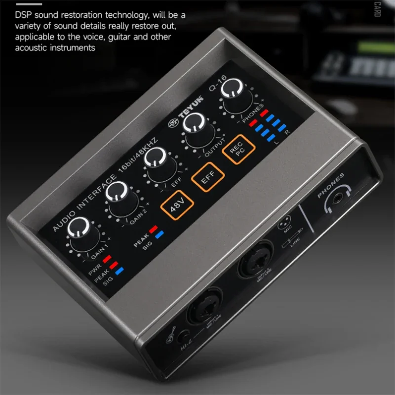 Interface de Áudio para Gravação Computador Unidade Gratuita Usb Placa de Som Externo para pc Pro Equipamento de Áudio Profissional Vídeo Teyunq16