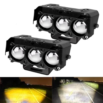 LED Motorcycle Spotlight Work Lamps Dual Color Hi/Low Beam Fog Light For Cars, SUVs, UTVs, Trucks, 12V, Mini Lens, Driving Light 1