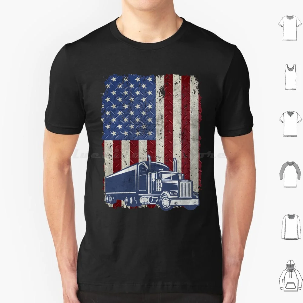 Trucker American Flag Truck Driver Gifts Vintage T Shirt 6Xl Cotton Cool Tee American Flag Truck American Flag Trucker American