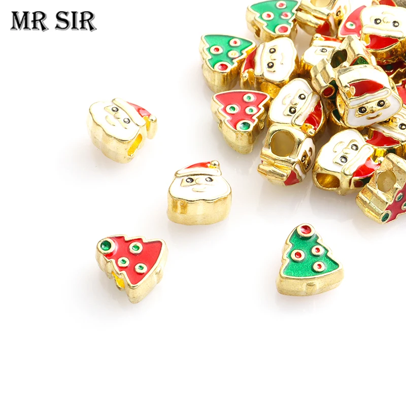 

10pcs Enamel Cartoon Christmas Tree Santa Claus Beads For Jewellry Making DIY Bracelets Necklaces Childrens Xmas Gifts Wholesale