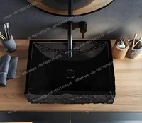 อ่างล้างหน้าหินอ่อนธรรมชาติ ลายวินด์อาร์ต ทรงสี่เหลี่ยม สำหรับโรงแรมและโฮมสเตย์ 2