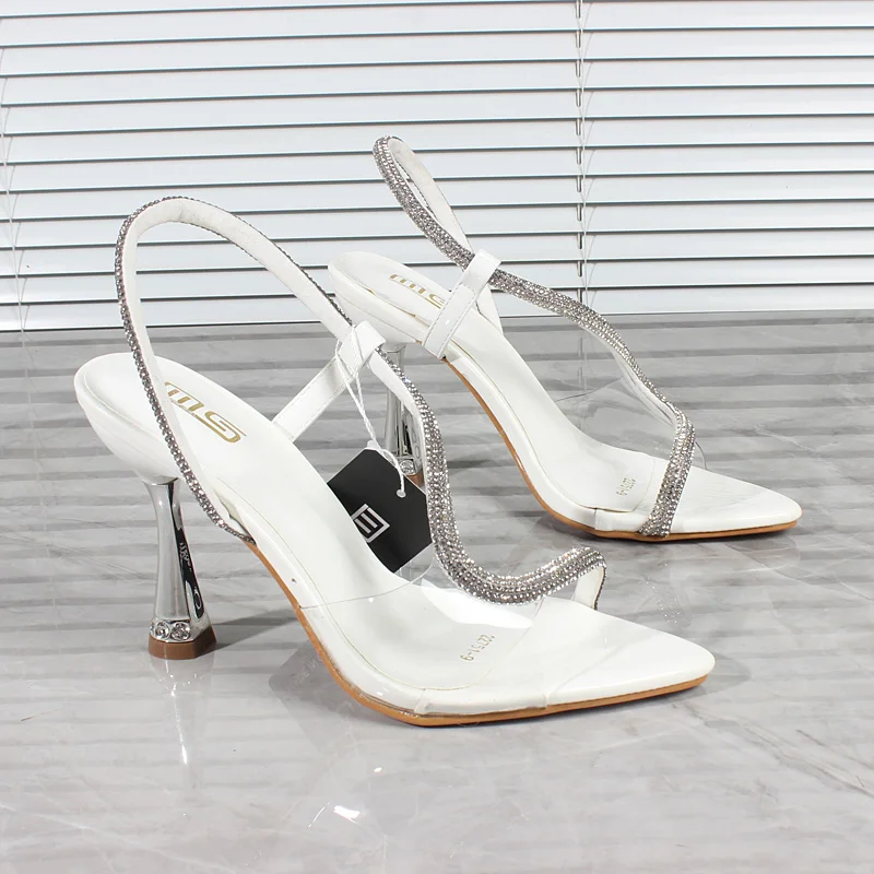 Women's Shoes 2024 Summer New PVC Crystal Back Strap High Heels Fish Mouth Stiletto Fashion Party Sexy Women Sandals