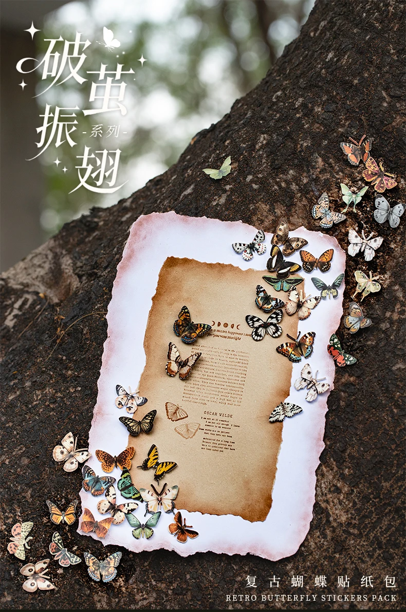 JIANQI 50 Stück Schmetterlingsaufkleber, ästhetischer bunter Vogel, dekorative Aufkleber, DIY-Scrapbooking-Material – Detail 1