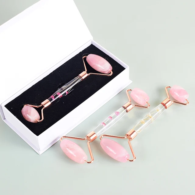 Rodillo facial de jade y Gua Sha natural: Kit Rose Quartz Duo | Emoape