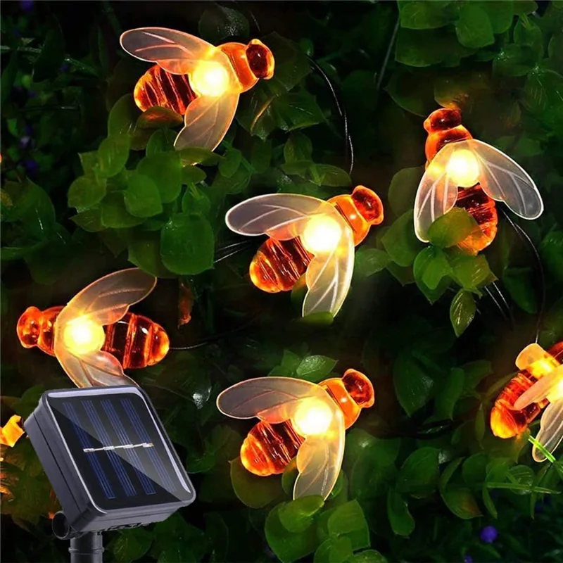 20 LED Cute Bee Solar String Lights Solar Light Outdoor Waterproof Solar Lamp Wedding Home Garden Patio Party Christmas Decor