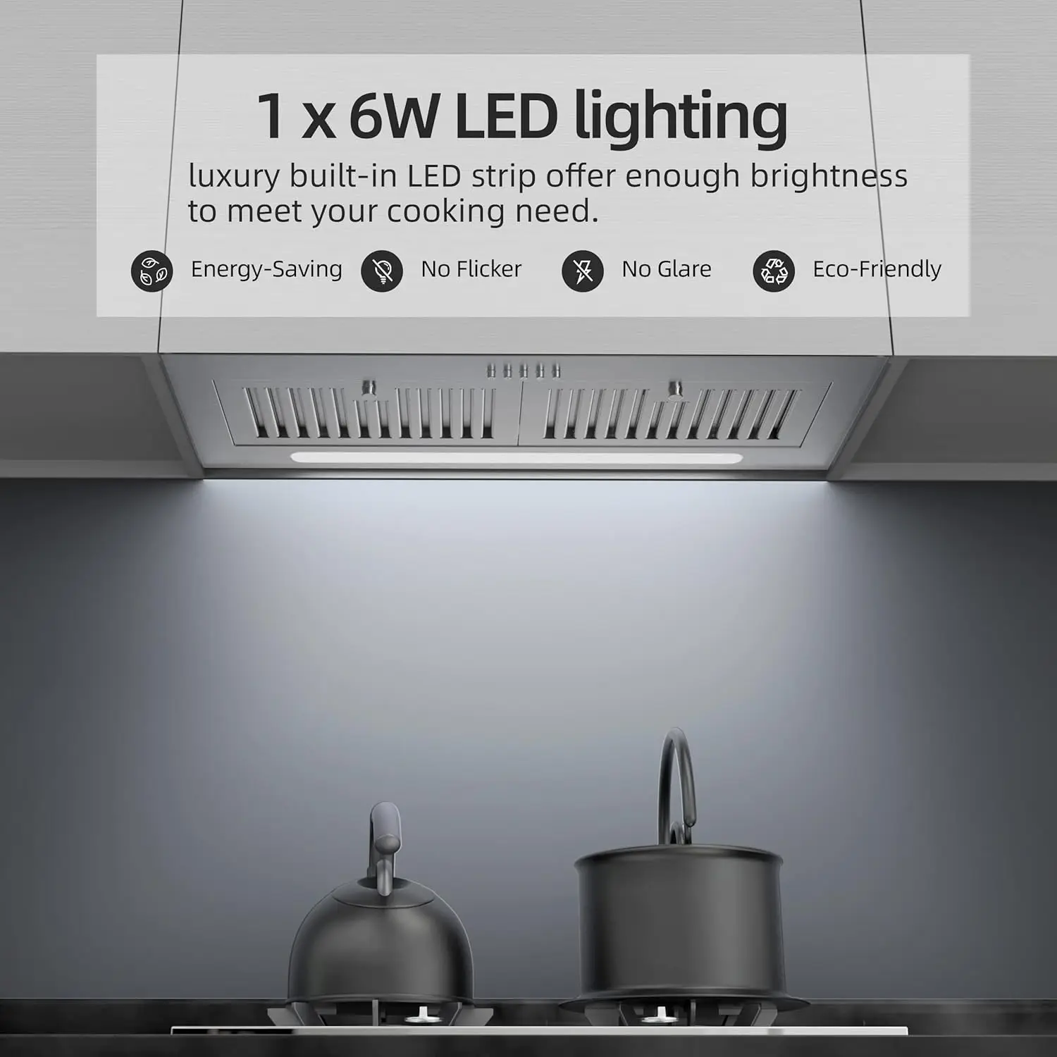 Range Hood Insert 30 inch 600 CFM, Ducted/Ductless Convertible Kitchen Stove Hood with LED Light, 4