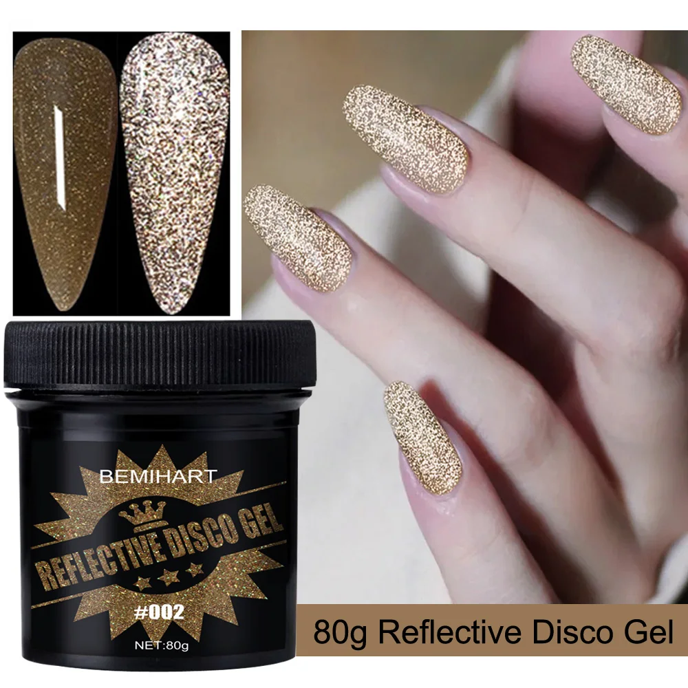 

BEMIHART 80g Reflective Disco Gel Colorful Golden Broken Diamond Glitter Nail Polish Highly Shiny Sparkling Nail Art UV Gel