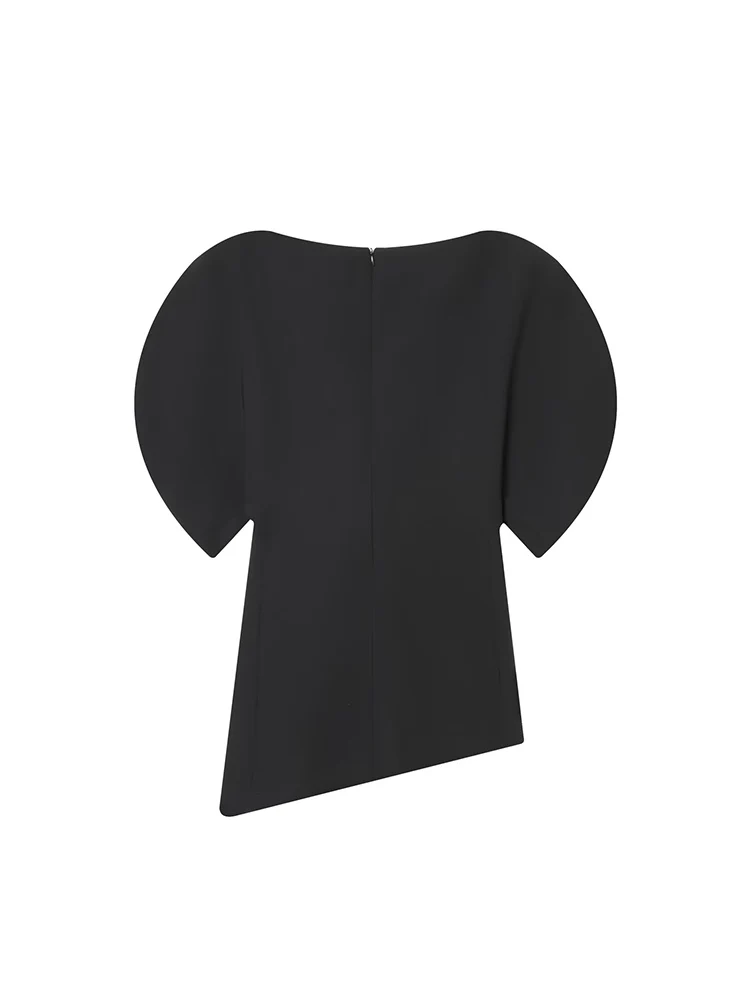 Women's Casual Short Sleeve Top O-neck Asymmetry Solid Shirt Chic Slit Sleeved Female 2026 New Fashion Spring Summer Top