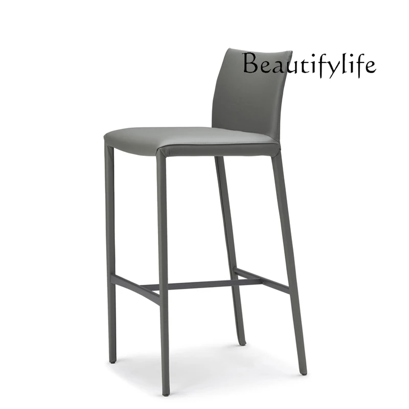 

Italian Minimalist Bar Stool Modern Minimalist High Stool Backrest Leather Kitchen Island Light Luxury Bar Chair