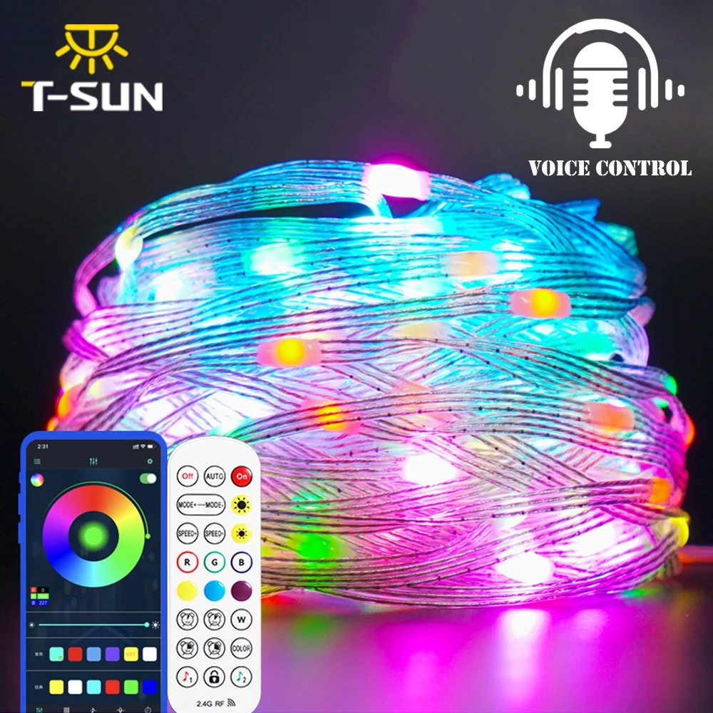 thumbnail image 1 of Guirnalda de luces LED de 5 m, 10 m, 15 m, 20 m y 40 m con control por aplicación, IP65, para exteriores, para decoración de fiestas navideñas y cumpleaños, 1 of 4