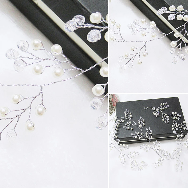 Bridal Hair Accessories Crystal Pearl Tiaras Hairbands Hairpins Bridesmaid Diamante Hair Vine 60cm Crown Headband Wedding Jewelry
