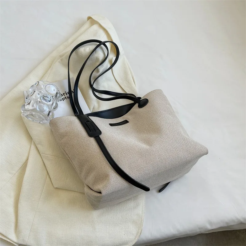 Shoulder Bag for Women 2023 Autumn and Winter Cotton Hemp Large Capacity Tote Bag Solid Versatile Shopping Commuter Handbag