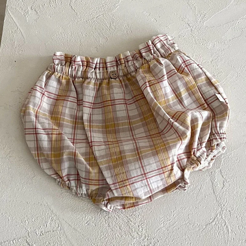 Newborn Baby Girl Retro Floral Shorts Kid Summer Fashion Plaid Mosquito Shorts Toddler Boy Comfortable Cotton Loose PP