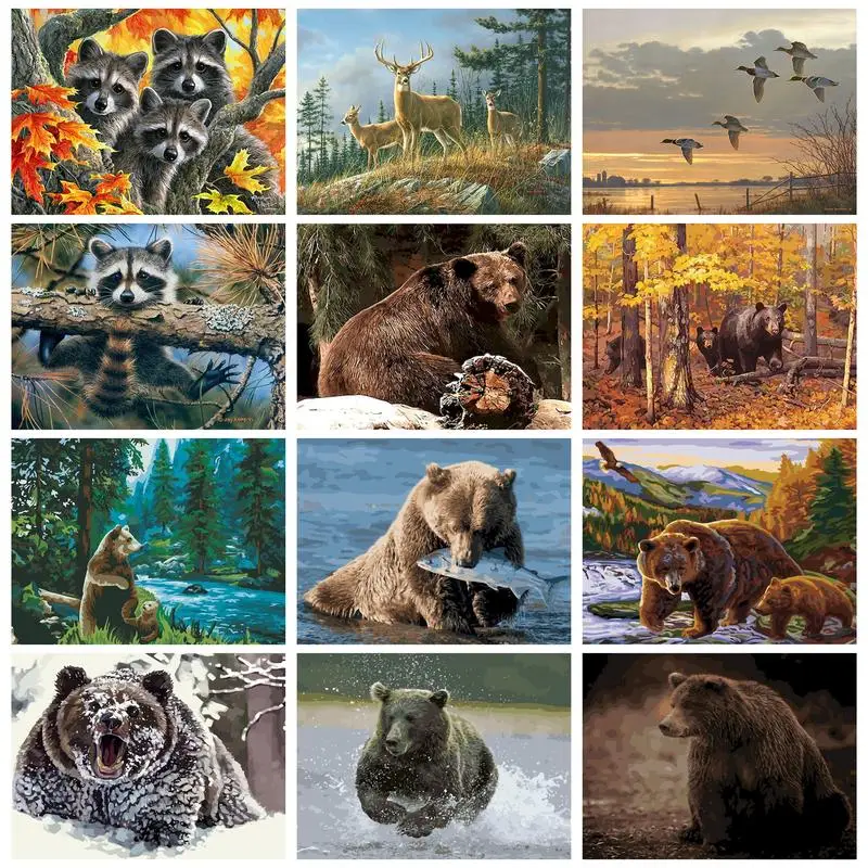 

PhotoCustom Painting By Numbers For Adult With Frame Brown Bear Animal Picture Number Handmade Gift Unique Gift Home Decor