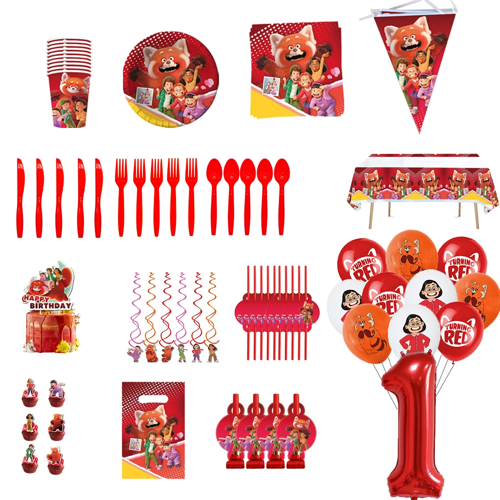 Turning Red Panda Birthday Party Supplies Birthday Party Decoration Banner  Cake Topper 1st Number Balloons Baby Shower For Girl - Disposable Party  Tableware - AliExpress
