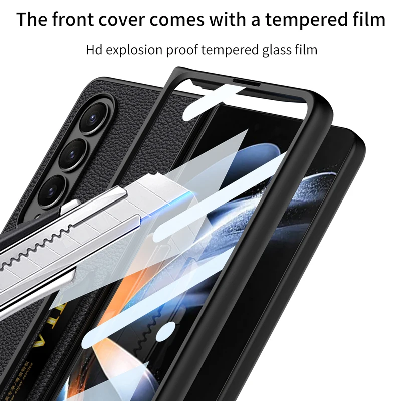 For Samsung Galaxy Z Fold 4 Case GKK Plain Leather + TPU Bracket Folding Cover With Card Slot Tempered Glass For Galaxy Z Fold4