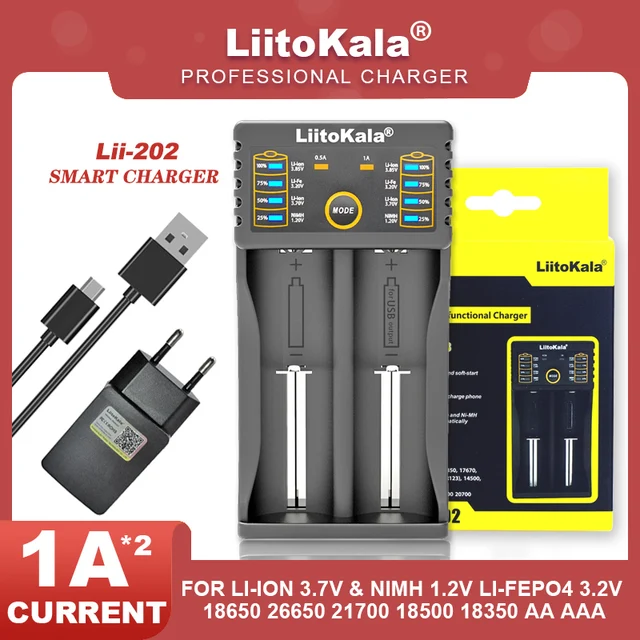 Liitokala Lii-500 Lii-402 Lii-202 Lii-100 3.7V 1.2V Multifunction 18650 26650 21700 17355 18350 14500 AA AAA  Battery Charger Lii-202 and 5V 2A
