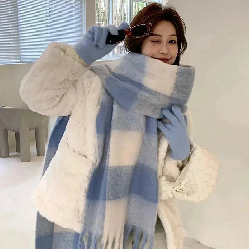 Fashion Winter Scarf Women Thicken Warm Plaid Wrap Luxury Shawl Long Tassel