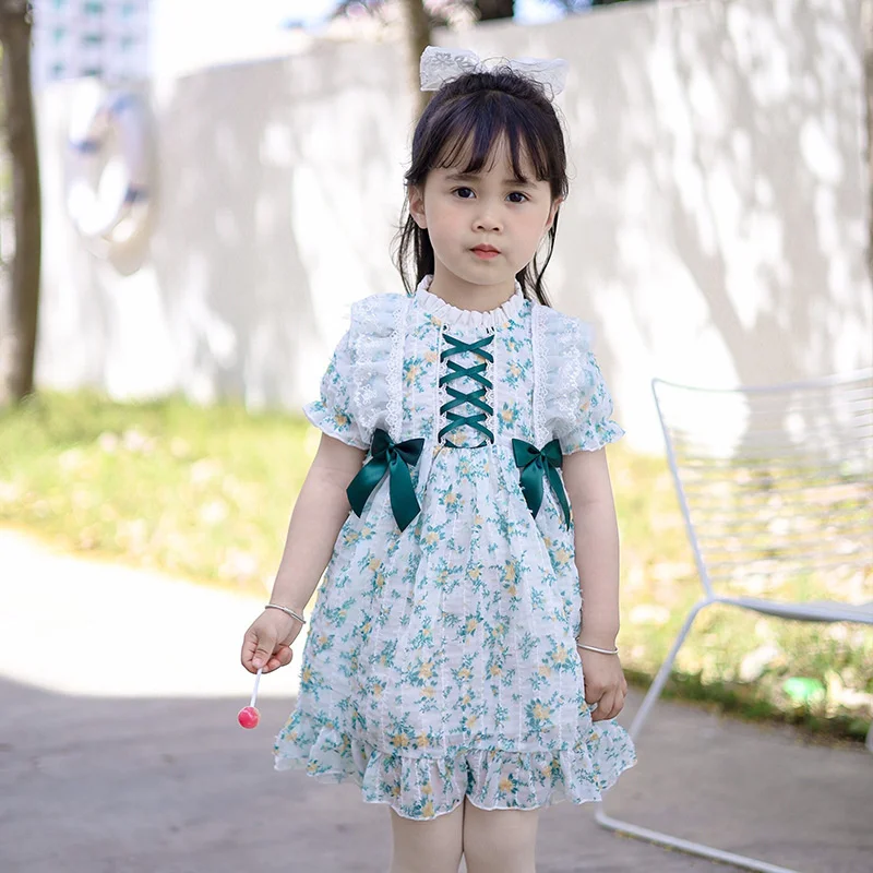 Summer New Children's Wear Simple Girls Short Sleeve Floral Dress Children's Spanish Skirt