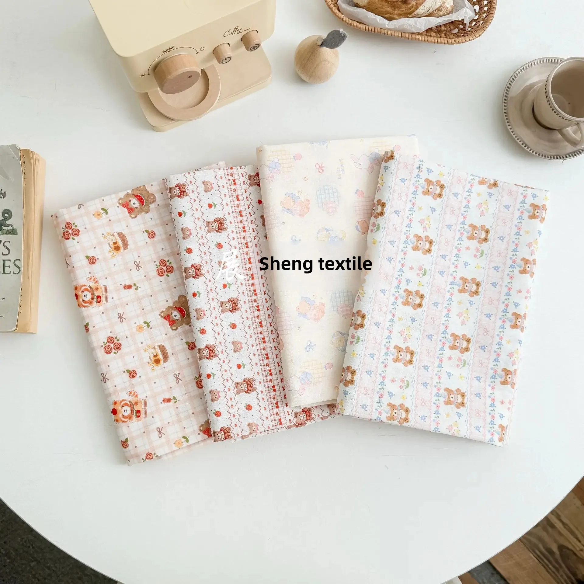 Pure Cotton Cartoon Bear Digital Print Fabric Home Clothes Bag Shirt Pyjamas Parent-Child Clothing Material Children's Wear