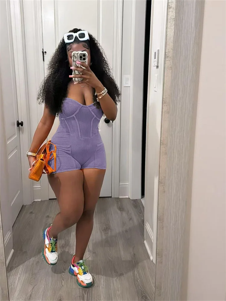 Wmstar Jumpsuit Women New in Summer 2024 Sexy Slip Short Sleeve Solid Bodycon Rompers Club Outfits Wholesale Dropshipping 2024