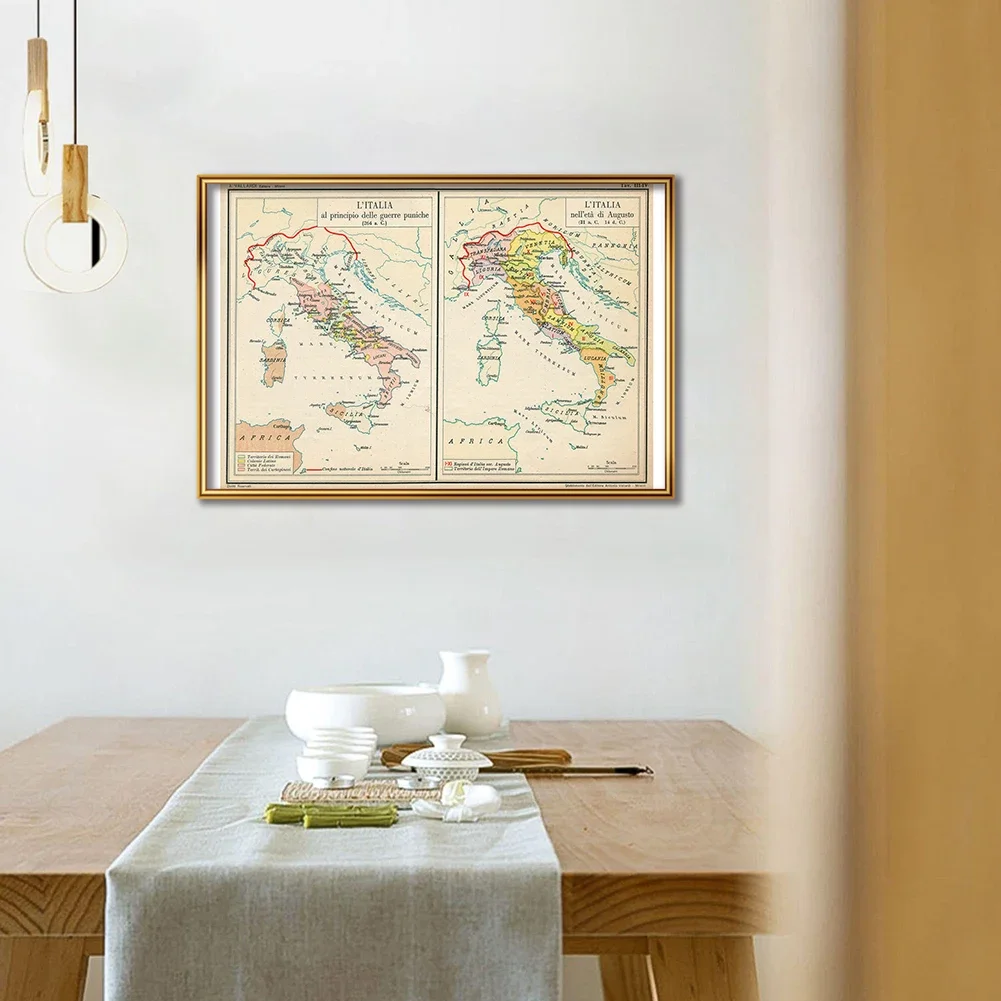 59*42cm The Italy Retro Map In Italian Classic Wall Art Poster Canvas Painting Travel School Supplies Home Decoration