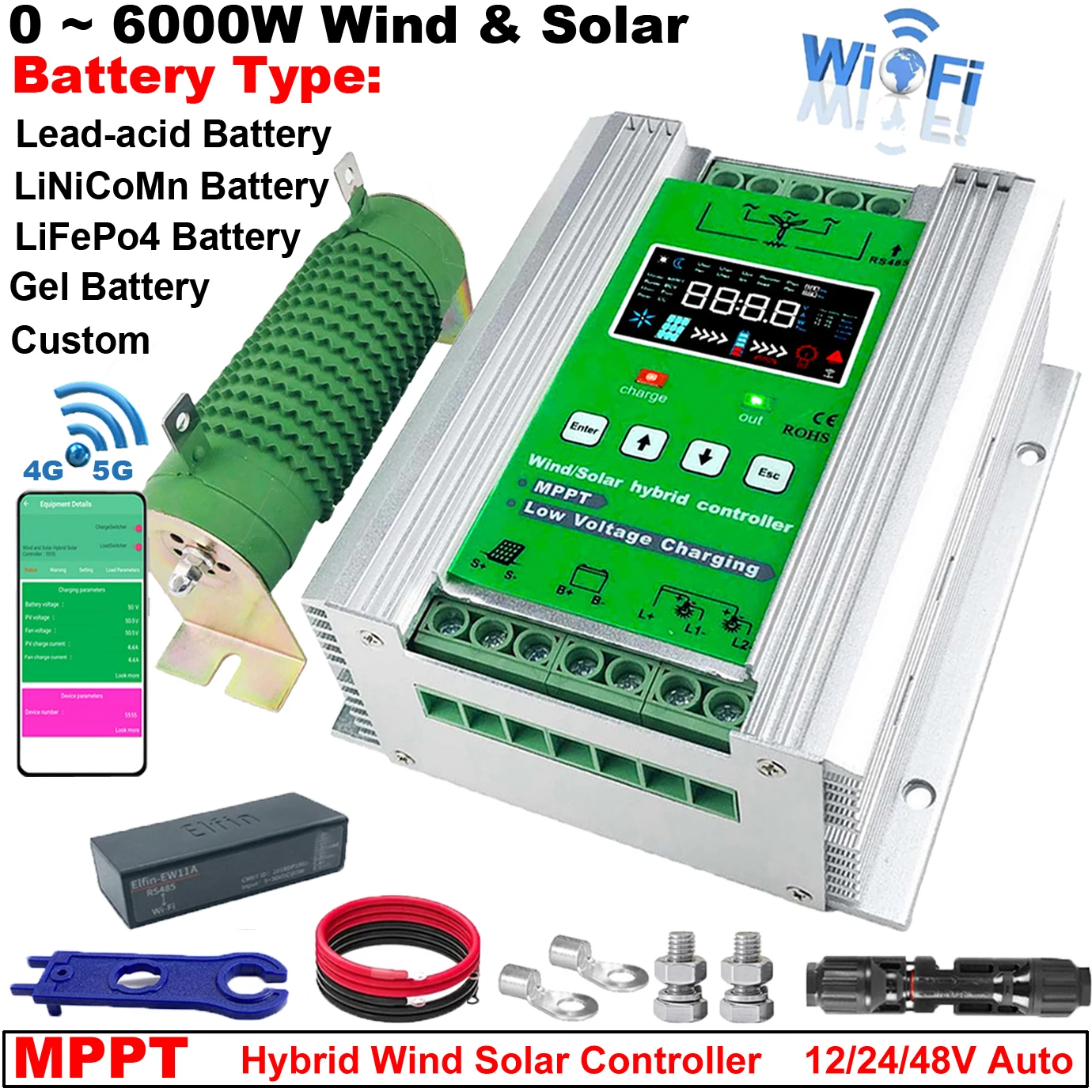MARS 12V 24V 48V wifi MPPT hybrid Charge Controller 3000W 4000w 5kw ...
