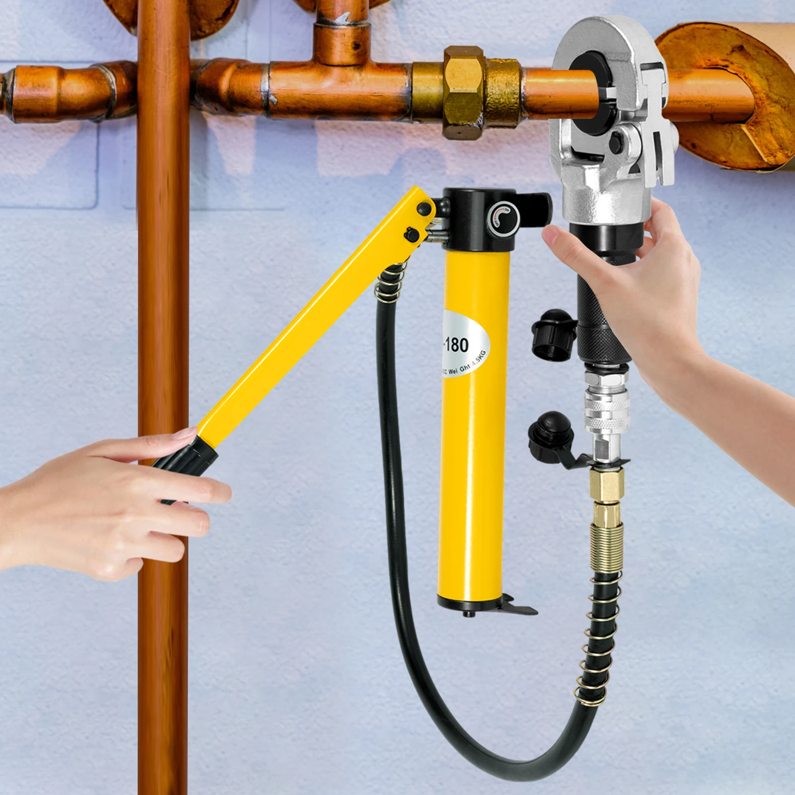 6-Tonnen Hydraulisches Crimpwerkzeug-Set mit 9 Pressbacken und Manueller Pumpe 360 ° Drehkopf für PEX Kupfer Aluminium Rohr 12-32mm Sanitär Heizung – Detail 28