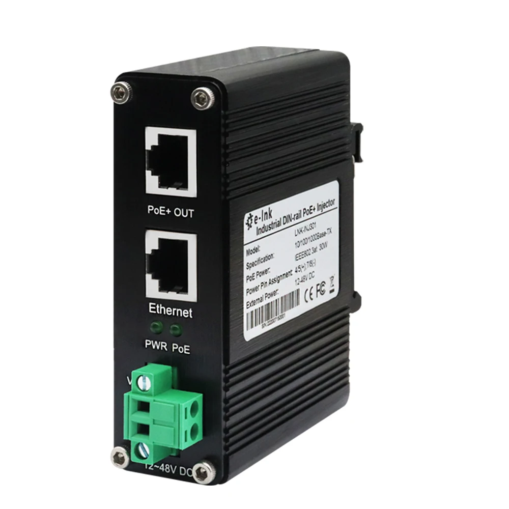 Industrial 30W Gigabit PoE+ Injector, 1248V PoE Adapter,30W Output Up