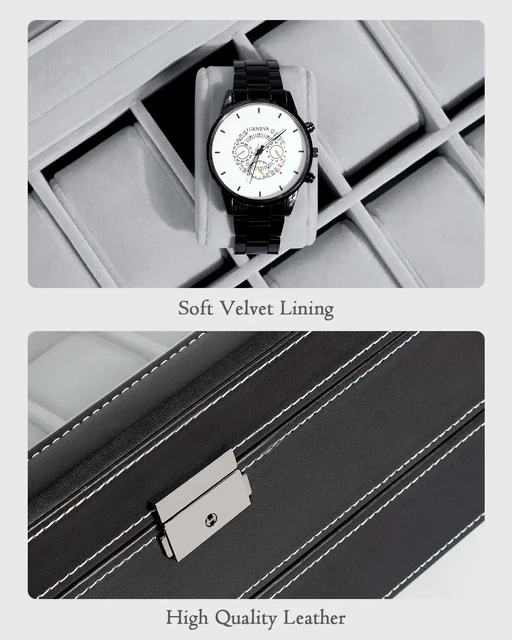 Boîtes de rangement de montres verrouillables en cuir à 12 fentes, vitrine de présentation de bijoux pour hommes et femmes, vitrine de montre organisateur à 2 niveaux, nouveauté 2024 4