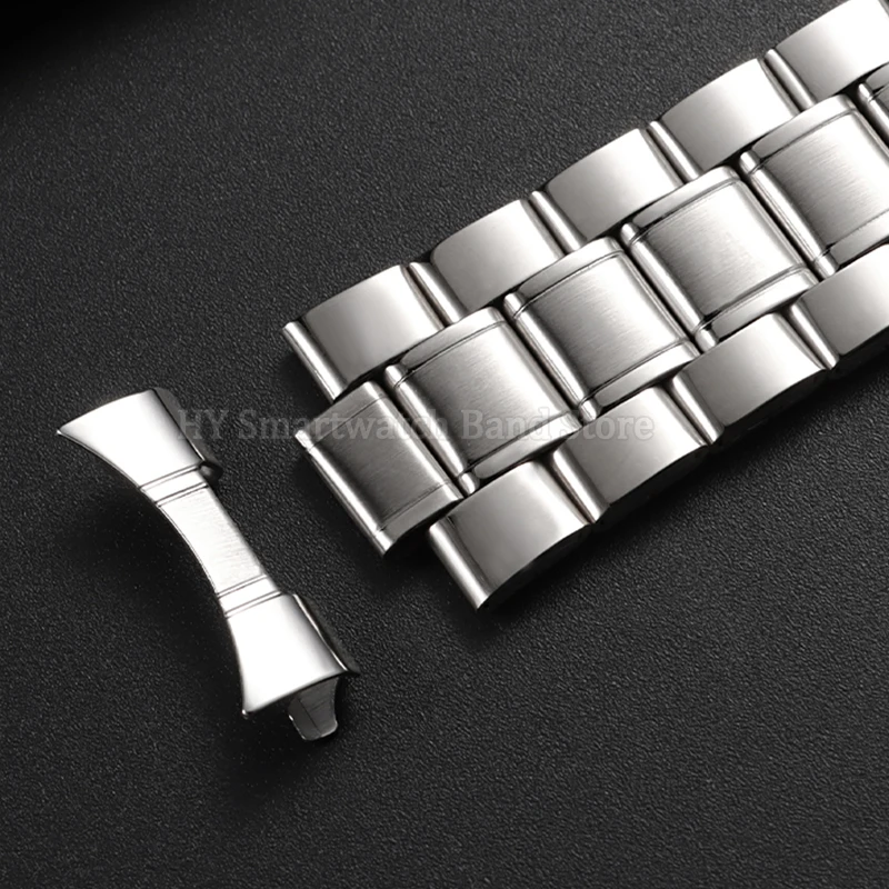 Sleek Stainless Steel Curved End Watch Band with Folding Buckle