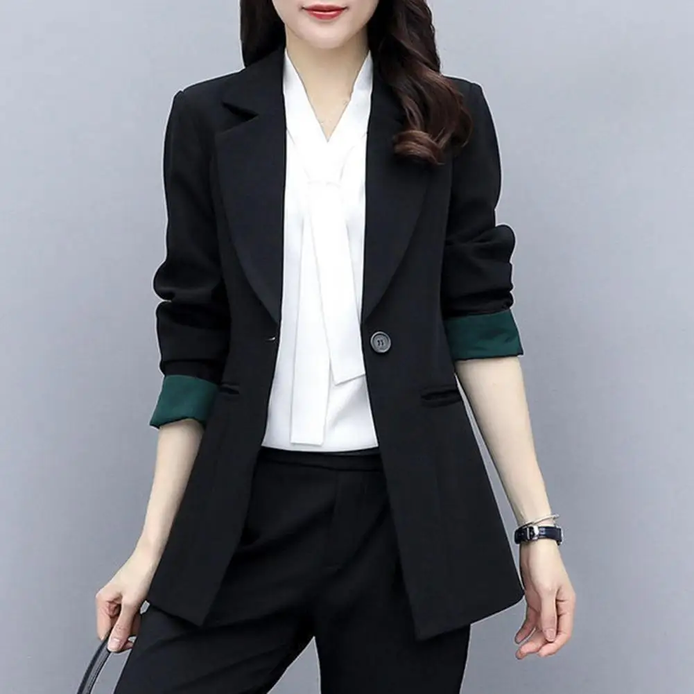 

Ladies Suit Coat Elegant Mid-length with Lapel Long Sleeves Big Pockets for Spring Autumn Suit Coat Elegant Lapel Suit Coat