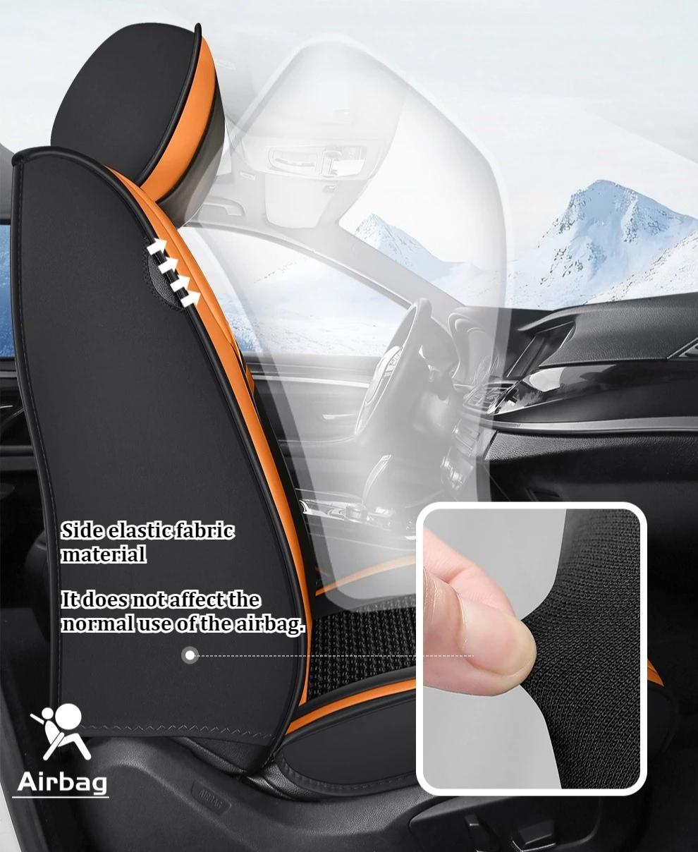 Premium 5-Sitzer-Autositzbezüge aus PU-Leder, Eisseidenstoff, vollständige Abdeckung, geteilte Kopfstütze, rutschfest, langlebig, universelle Passform, 95 % Autos – Detail 4