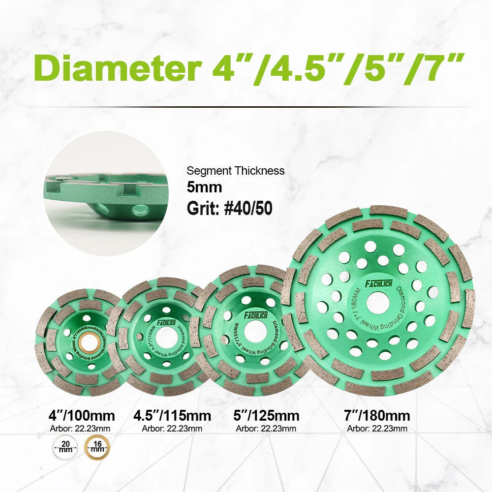FACHLICH 1pc Dia100/115/125/180mm Diamond Grinding Cup Wheel For Concrete Marble Ceramic Tile Polishing Plate Grinder Double Row