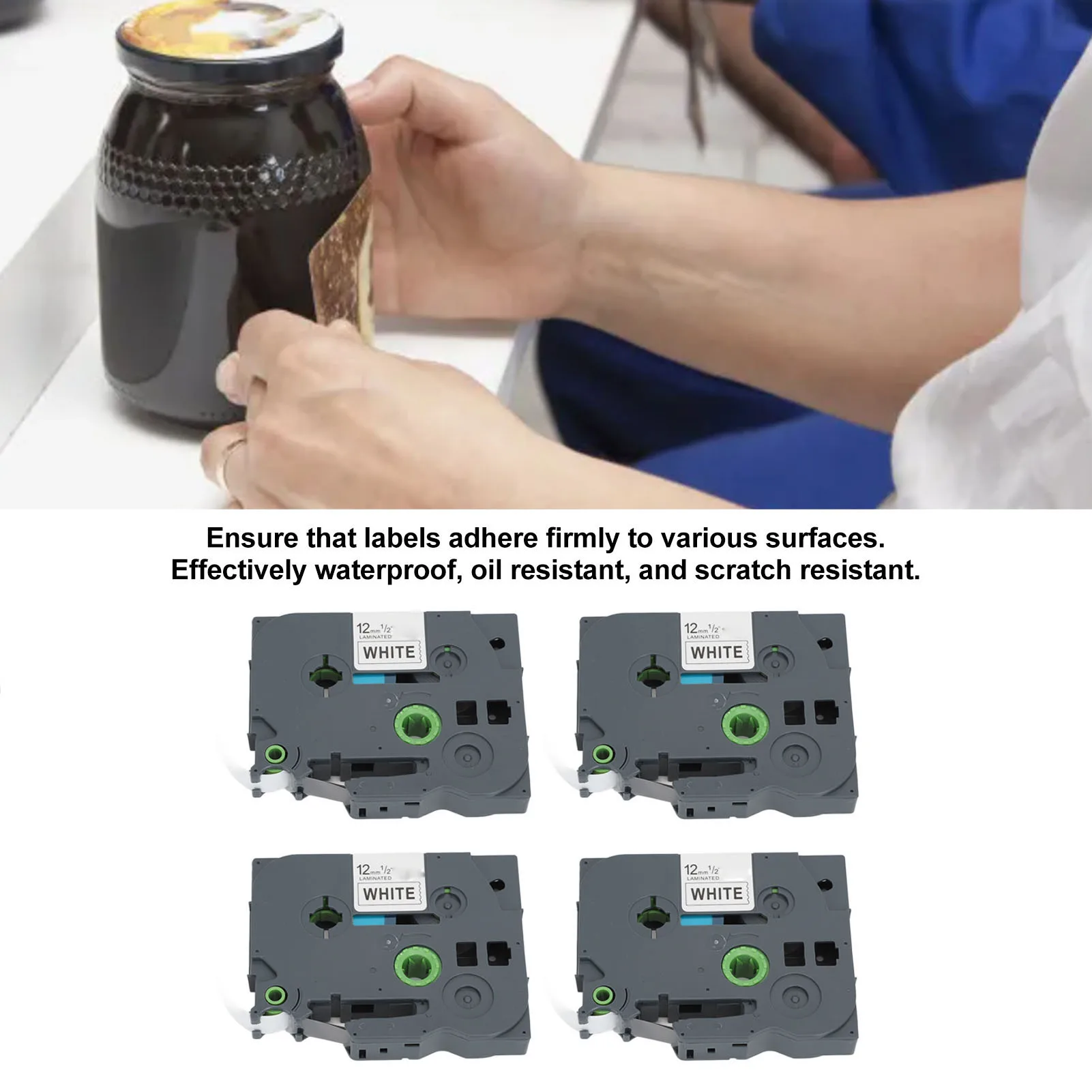 4PCS 12mm Label Maker Tape Refill Label Tape 12mm Waterproof Black On White Label Maker Tape Replacement Refill