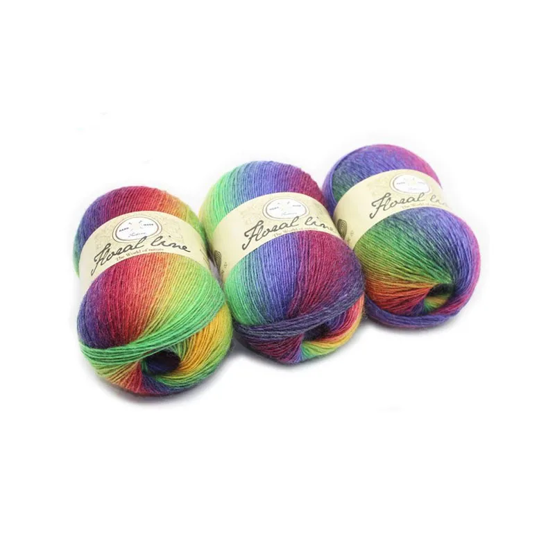 3PCs 400m Rainbow Wool Thread Long Section Dyed Gradient 100g Each Bundle Single Strand Hand Knitted Hat Shawl Coat Wool Thread 5