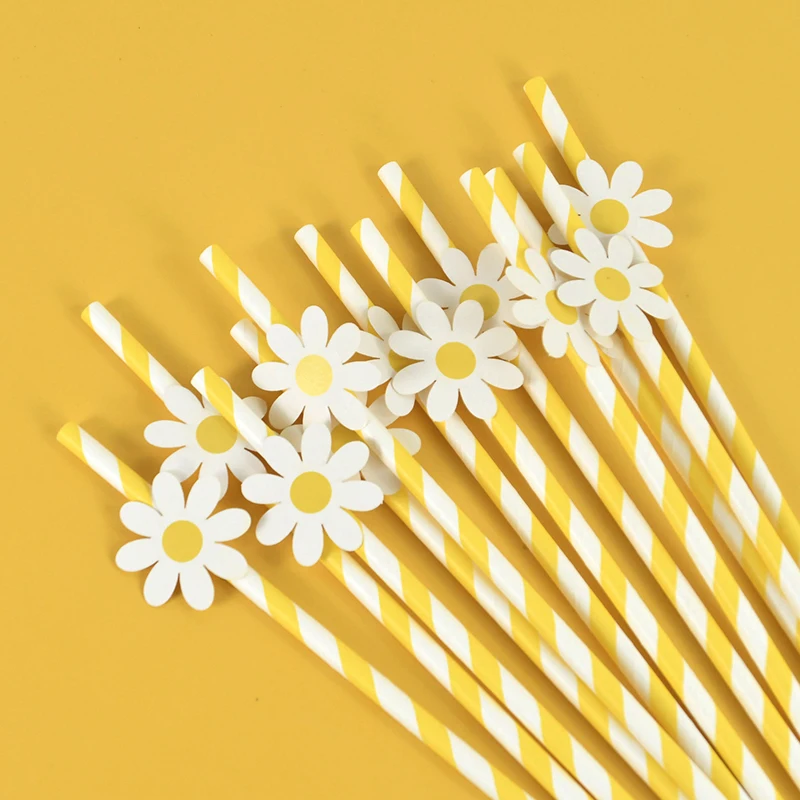 10/20/30pcs Daisy Flower Paper Straws Disposable Drinking Straw for Daisy Birthday Party Wedding Decoration Supplies Baby Shower