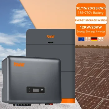 PowMr 12KW/20KW Three Phase Hybrid Inverter 10/15/20/25KWh Lithium Battery For Solar Energy Storage System