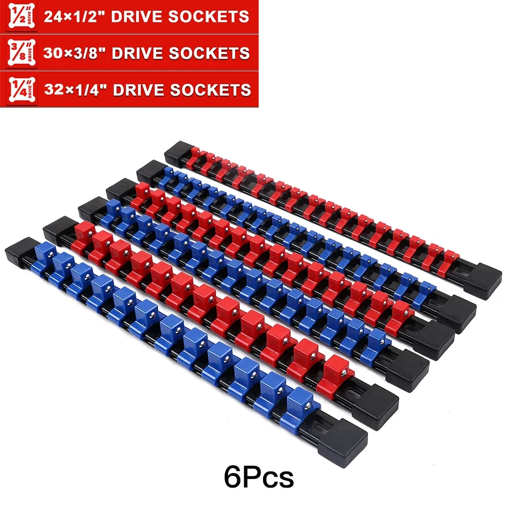ABS-Steckschlüssel-Organizer, 1/2 Zoll, 3/8 Zoll und 1/4 Clip-Antriebssteckschlüssel-Schienenhalter, robuste Steckschlüsselhalter mit roten, blauen und schwarzen Clips – Detail 2