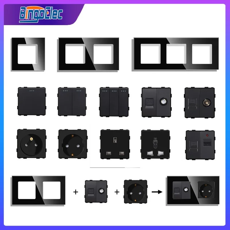 Bingoelec Interruttore A Pulsante Usb Satellitare Tv Fai-Da-Te Prese Standard Uk Uk Pannello In Vetro Cristallo Combinazione Gratuita Miglioramento Do