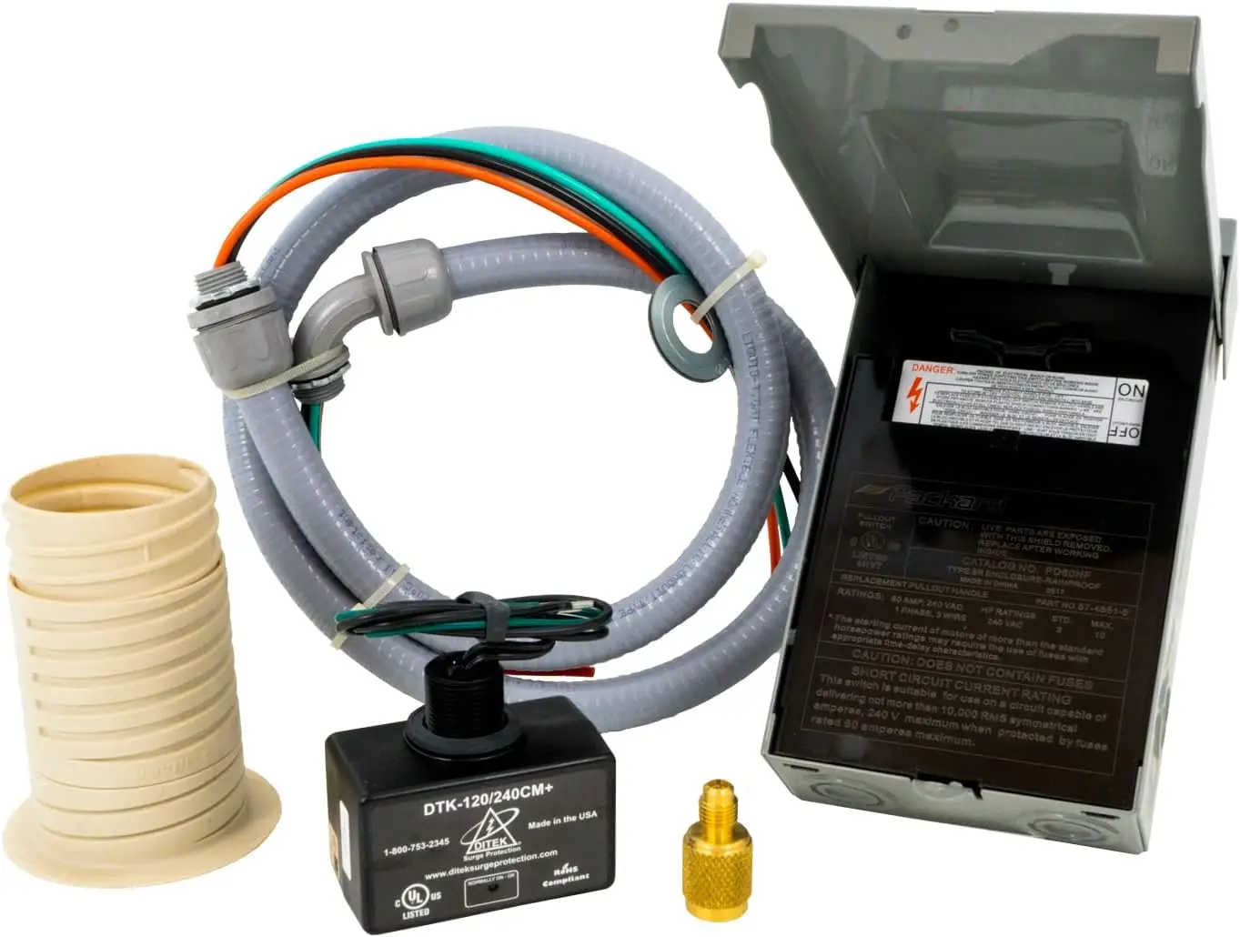 

Air Conditioner Electrical Installation Kit - includes electrical disconnect, power line whip, through sleeve, drain line adap